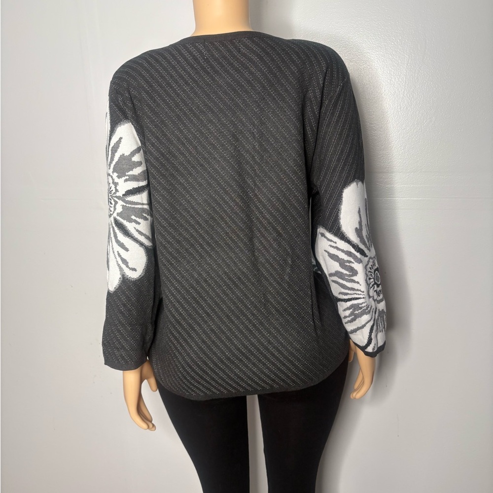 Alfred Dunner Black and White Floral Sweater - Picture 2 of 10